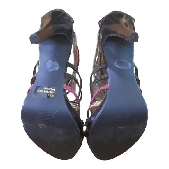 Icora Brown Pink Strappy Open Toe Mixed Media Heels Size 8 - Picture 6 of 11